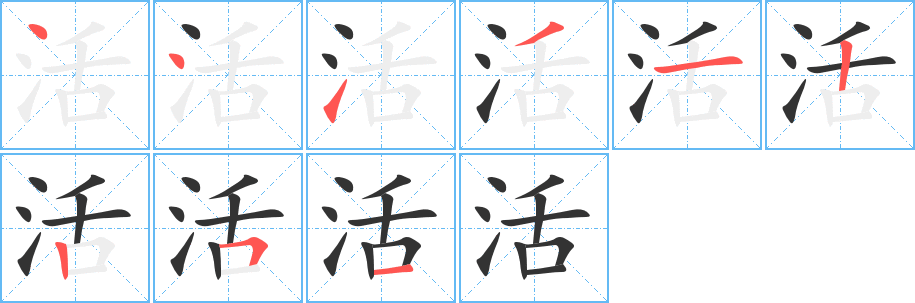 活的笔顺分步演示图