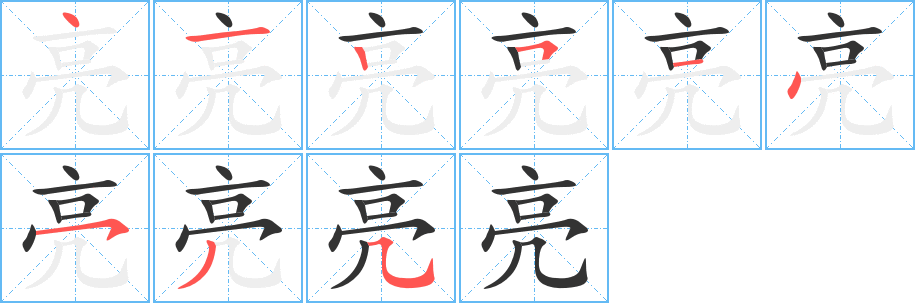 亮的笔顺分步演示图