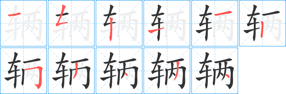 辆的笔顺分步演示图