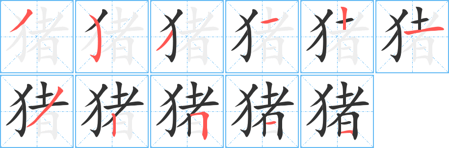 猪的笔顺分步演示图