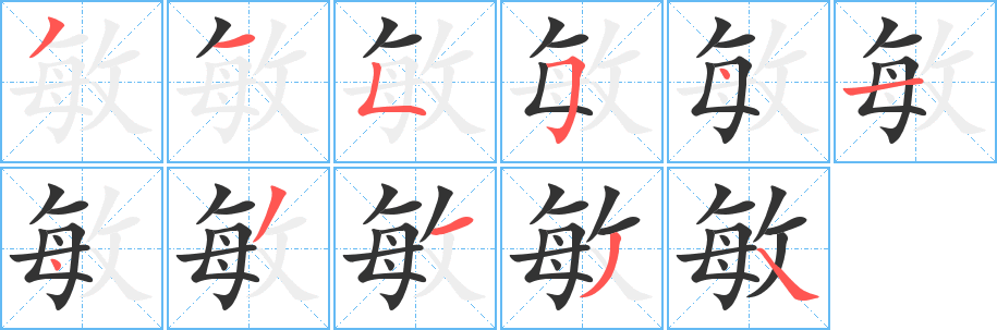 敏的笔顺分步演示图