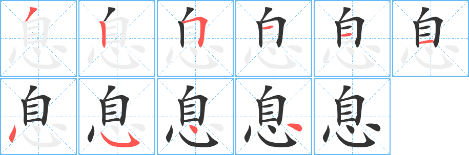 息的笔顺分步演示图