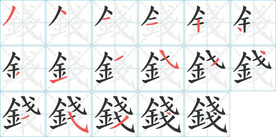 錢的笔顺分步演示图