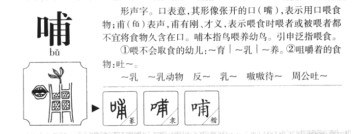 哺字字源字形