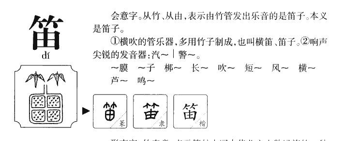 笛字字源字形