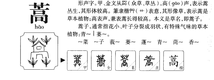 蒿字字源字形