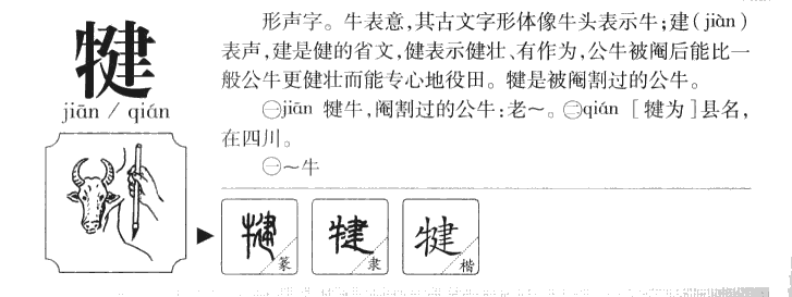 犍字字源字形