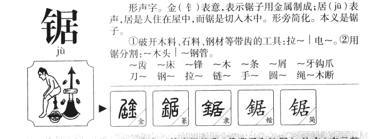 锯字字源字形