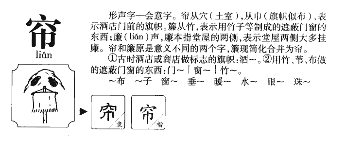 帘字字源字形