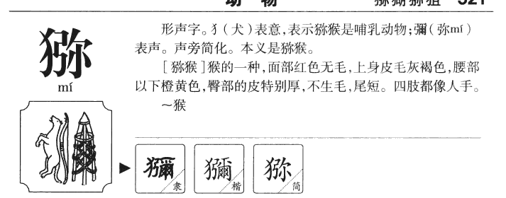 猕字字源字形