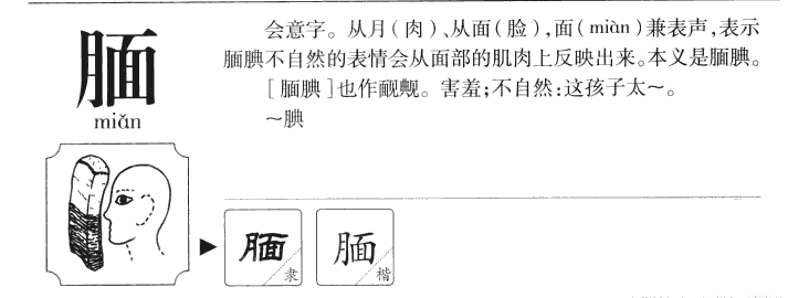 腼字字源字形