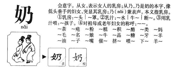 奶字字源字形