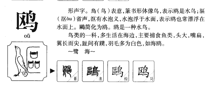 鸥字字源字形