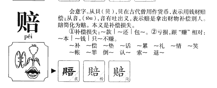 赔字字源字形