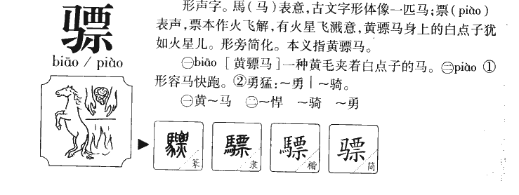 骠字字源字形