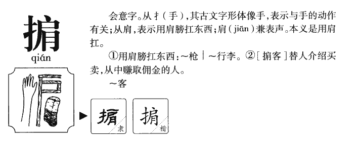 掮字字源字形