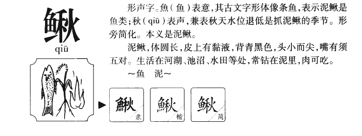 鳅字字源字形