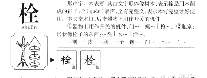 栓字字源字形