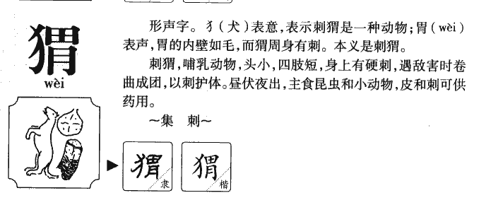 猬字字源字形