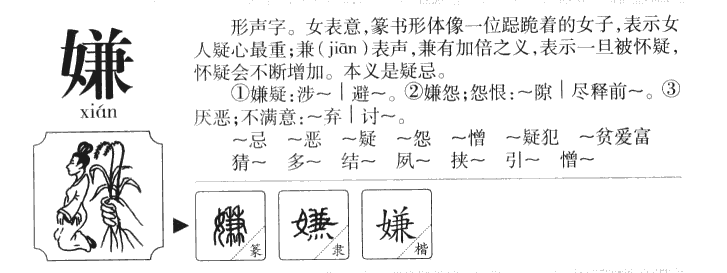嫌字字源字形