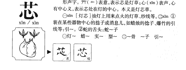 芯字字源字形