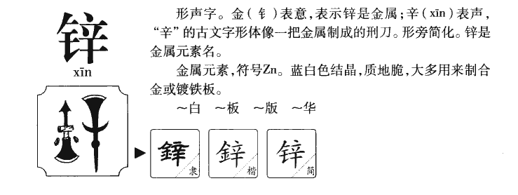 锌字字源字形