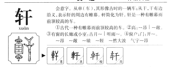 轩字字源字形