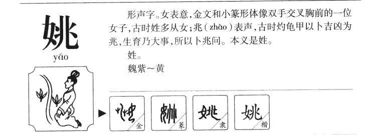 姚字字源字形