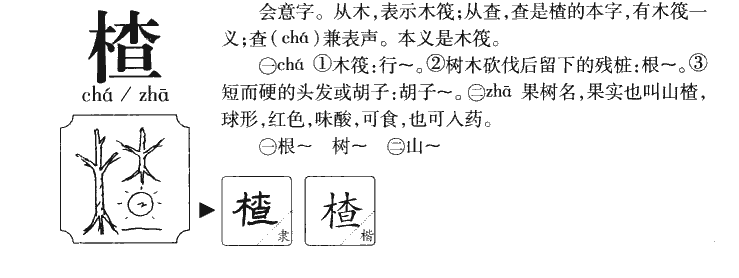 楂字字源字形