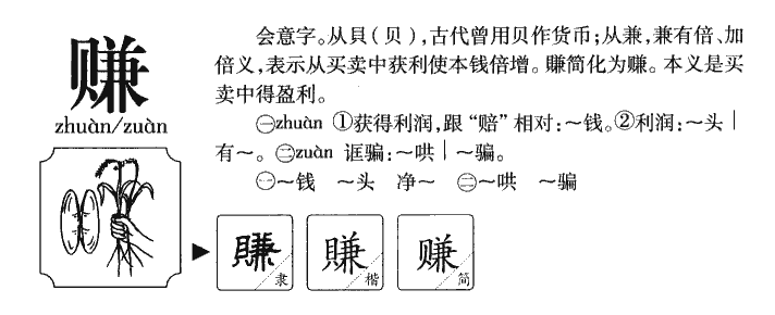 赚字字源字形